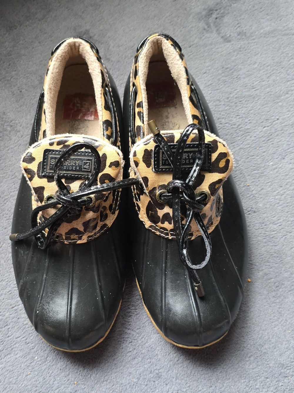 Sperry Leopard Trim Duck Shoes - Black and Leopard